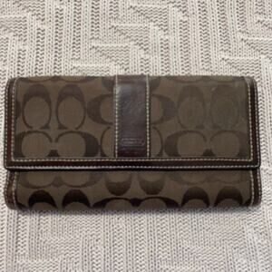 Coach brown monogram tri fold wallet